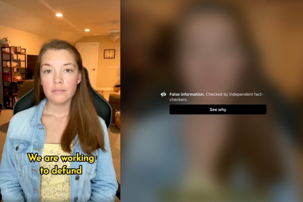 Chiara McKenna presenting PRI's video, which has now been censored by Facebook.
